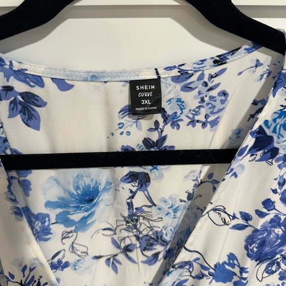 Floral Blue and White Wrap Dress - Picture 4 of 5